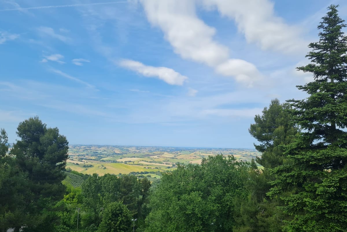 Panorama sulle colline marchigiane e la costa dal B&B Verdi Colline, Serra de’ Conti